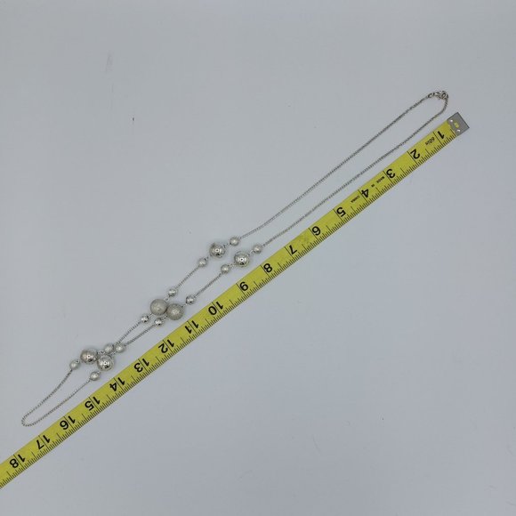 Necklace Silver Toned Twisted Rope Chain Textured Beaded 34" Long Classic Simple - Picture 7 of 7